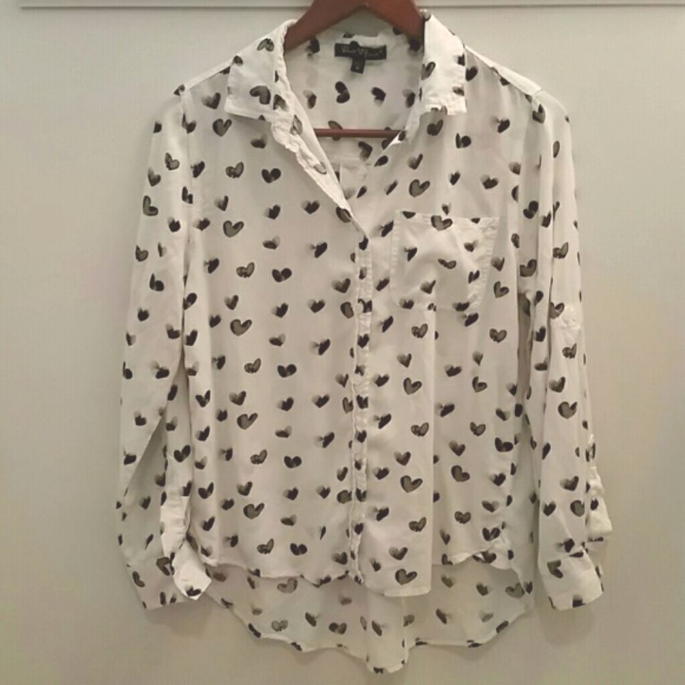 Velvet Heart Button-up Heart Print Long Sleeve Top